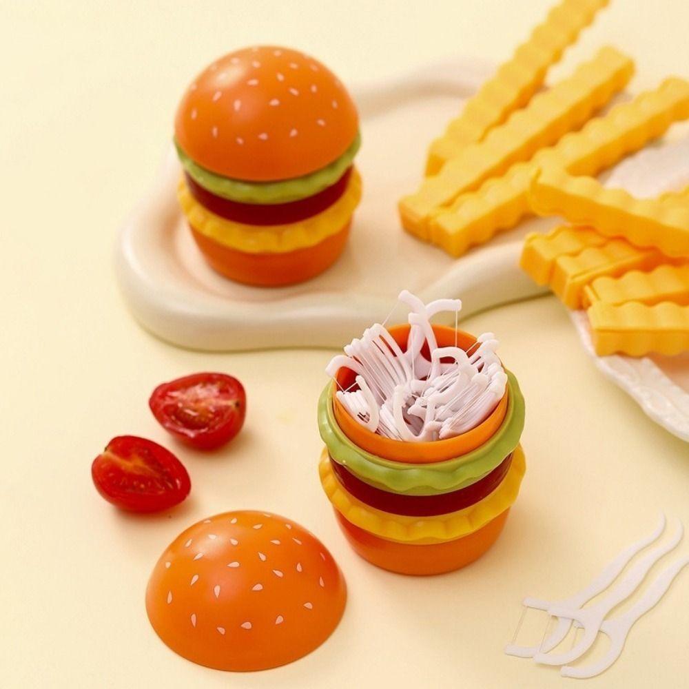 2PCS Dust-proof Hamburger Toothpick Holder Plastic Dental Floss Box Funny Toothpick Jar Bathroom