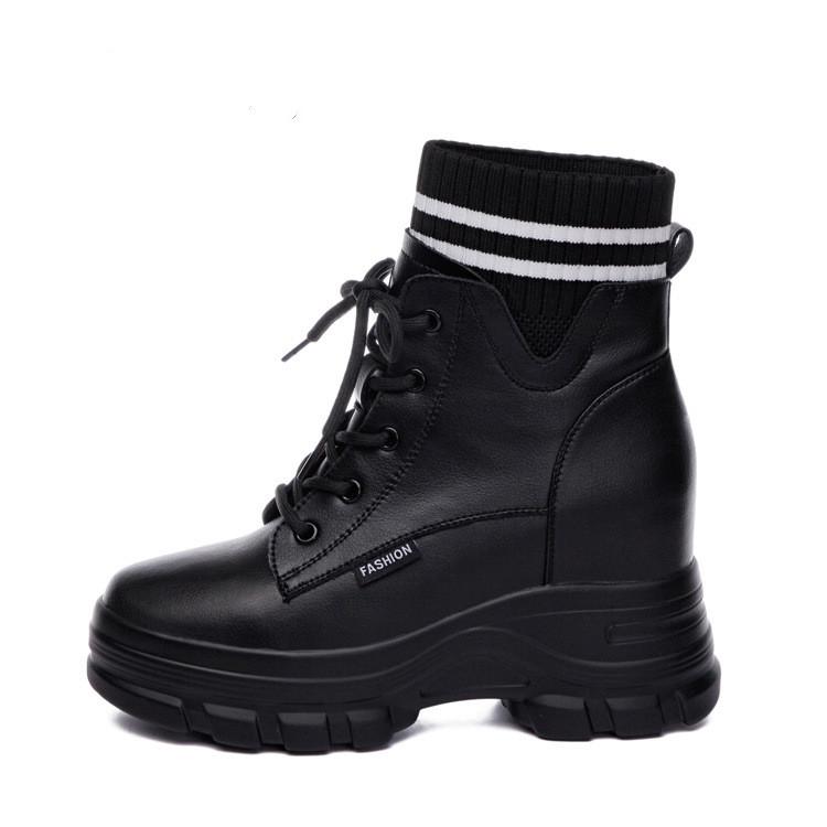 Fashion 9cm Genuine Leather Women Ankle Motorcycle Snow Booties Autumn Winter Warm Fur Plush Platform Wedge Women Fashion Shoes