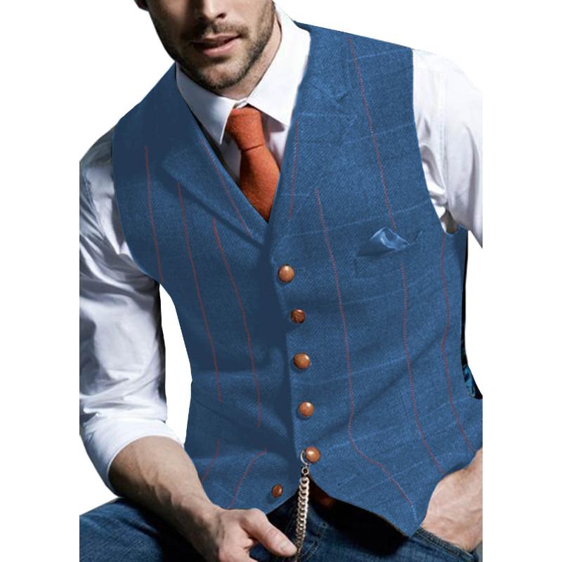 Brown Casual Gentleman Men's Vest Plaid Jacket Tweed Business Waistcoat for Wedding Best Man