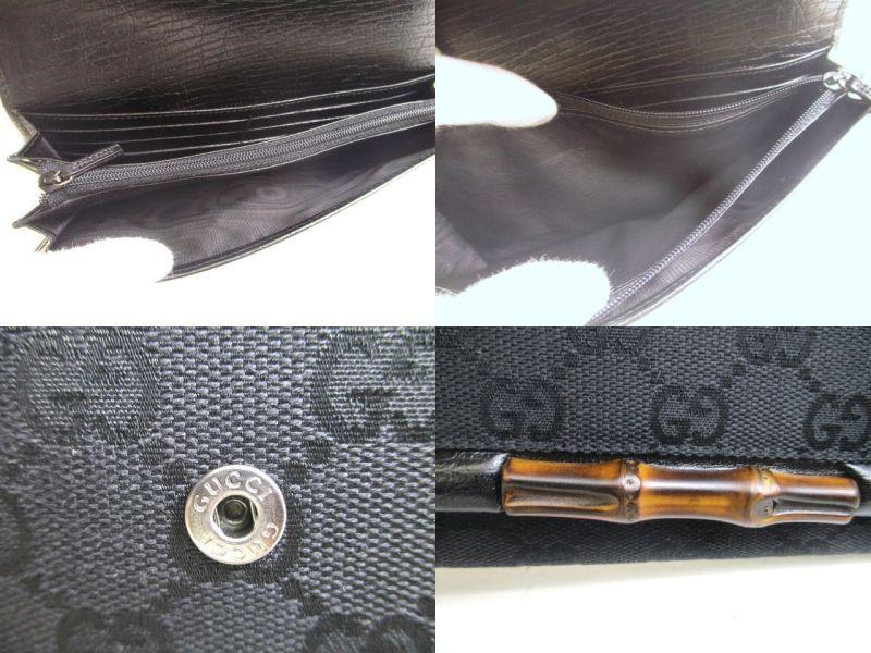 Authentic GUCCI GG Bamboo Black Canvas Leather RFlap Long Wallet #a231  Refurbished