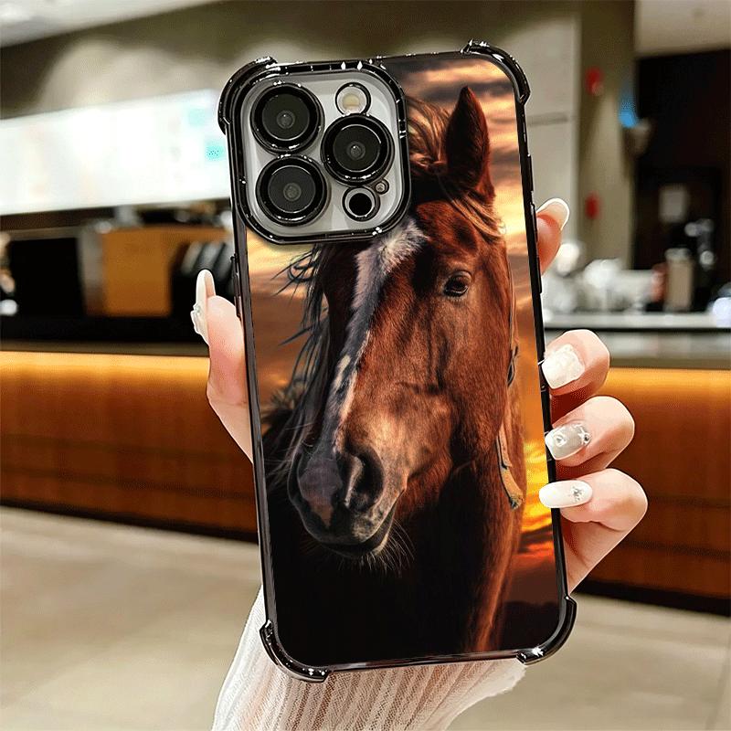 Ferghana Horse Animal Plating Phone Case For Iphone 16 17 Pro Max Air 16E 14 15 Plus 12 13 Mini Anti-Fall Airabag Cover