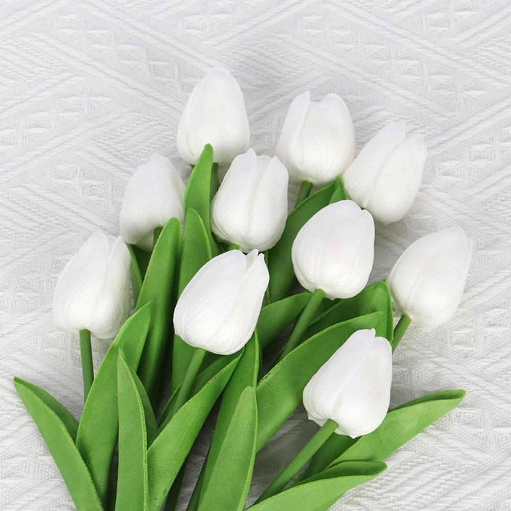 10pcs Artificial Tulips Flower Bouquet Long Branch Real Touch Artificial Tulips Fade-Resistant Tulips Fake Flower Event Decor