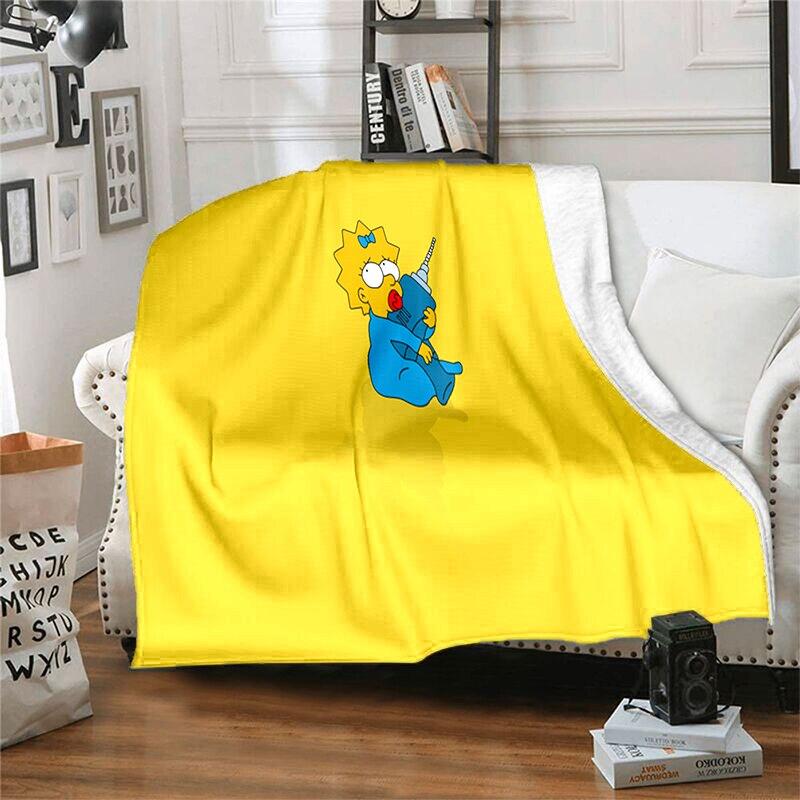 S-Simpson Měkký plyšový rozkládací pohovka Hodící Cartoon Moderní flanelové přikrývka Potah Tištěná přikrývka Dárek Piknikové deky