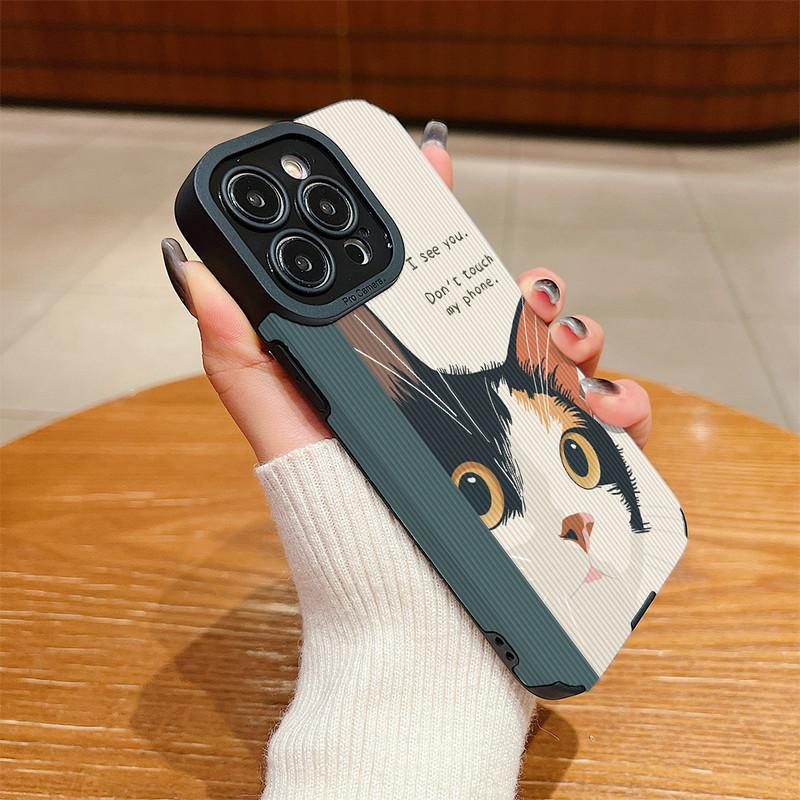 Vertikales Narbenleder-Schale [Fass mein Telefon nicht an] Bedrucktes Cover Gemustertes Weiches Silikon-Case mit Kameraobjektiv Vollschutz für iPhone