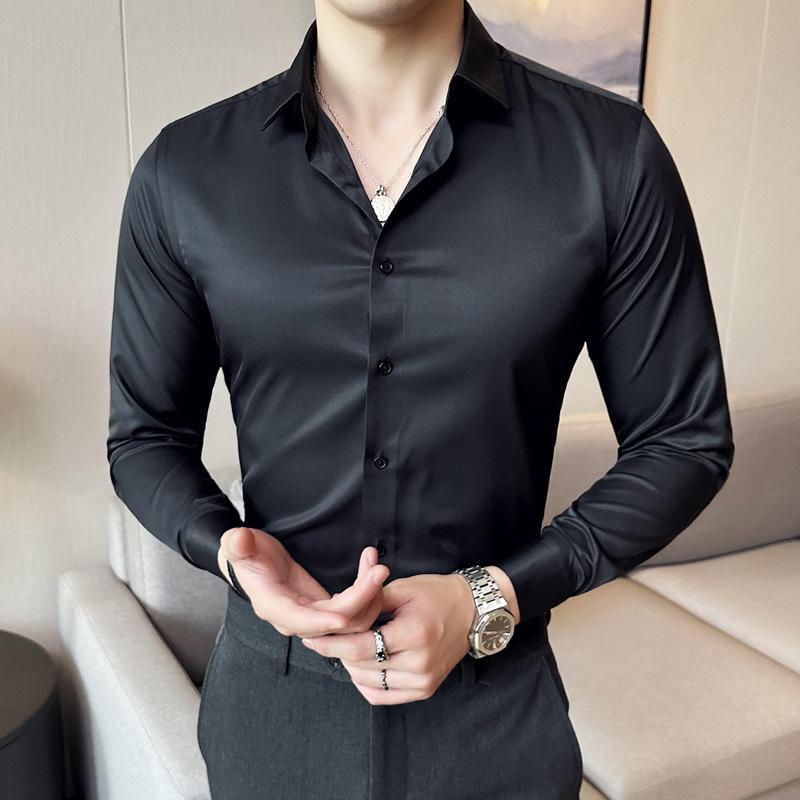 New Men's Elastic Non-ironing Traceless Shirt Long Sleeve Business Casual Shirt