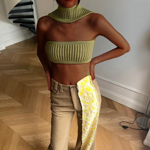 Women Strapless Backless Slim Halter Tops Y2K Gothic Elegant Streetwear Summer Knitted Cut Out Sexy Crop Top 2023