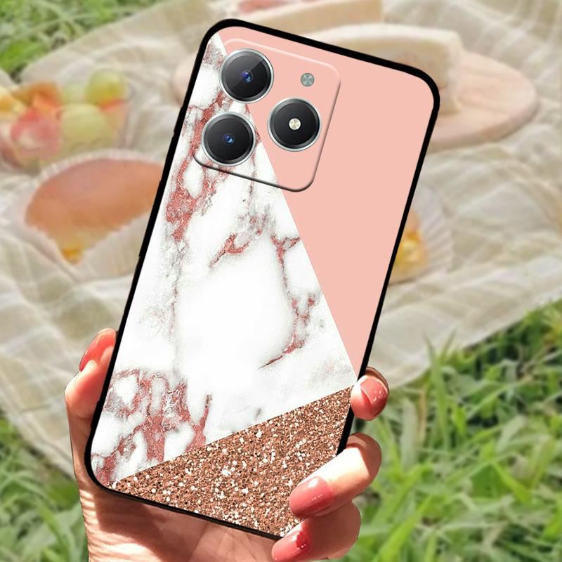 For Realme C61 4G Case Fashion Cartoon Black Silicone Soft TPU Back Cover For Oppo Realme C63 Protective Fundas Coque Cases