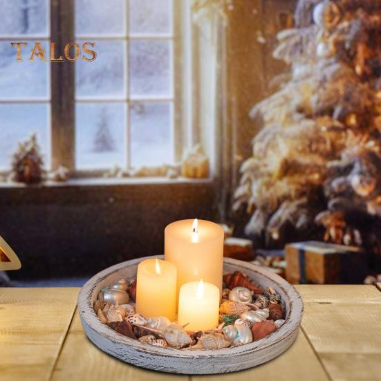 Wooden Candle Plate Holder Tray Rustic Round Decorative Farmhouse Table Centerpiece Whitewash Wood Tealight Pillar Tray