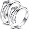 2 Pcs Hug Ring 925 Sterling Silver Plated Hand Rings For Women Girls, Adjustable
