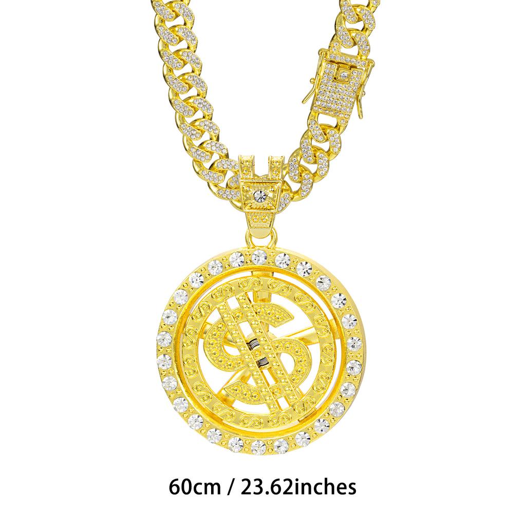 Classic 63mm Large Pendant, Rotating Dollar Sign, Hip-hop Necklace, Cuban Chain, Miami-style Large Chain