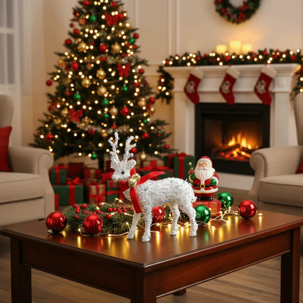 Cartoon Deer Statue Decorations Glittering Reindeer Sculpture Mini Deer Pendant  New Year