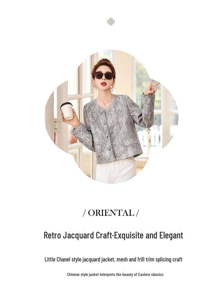 2025 Spring Women's Jacquard Lace Flower Jacket - New Chinese Style