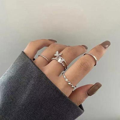Fashion Butterfly Metal Punk Rings Set For Women Teen Jewelry Gifts