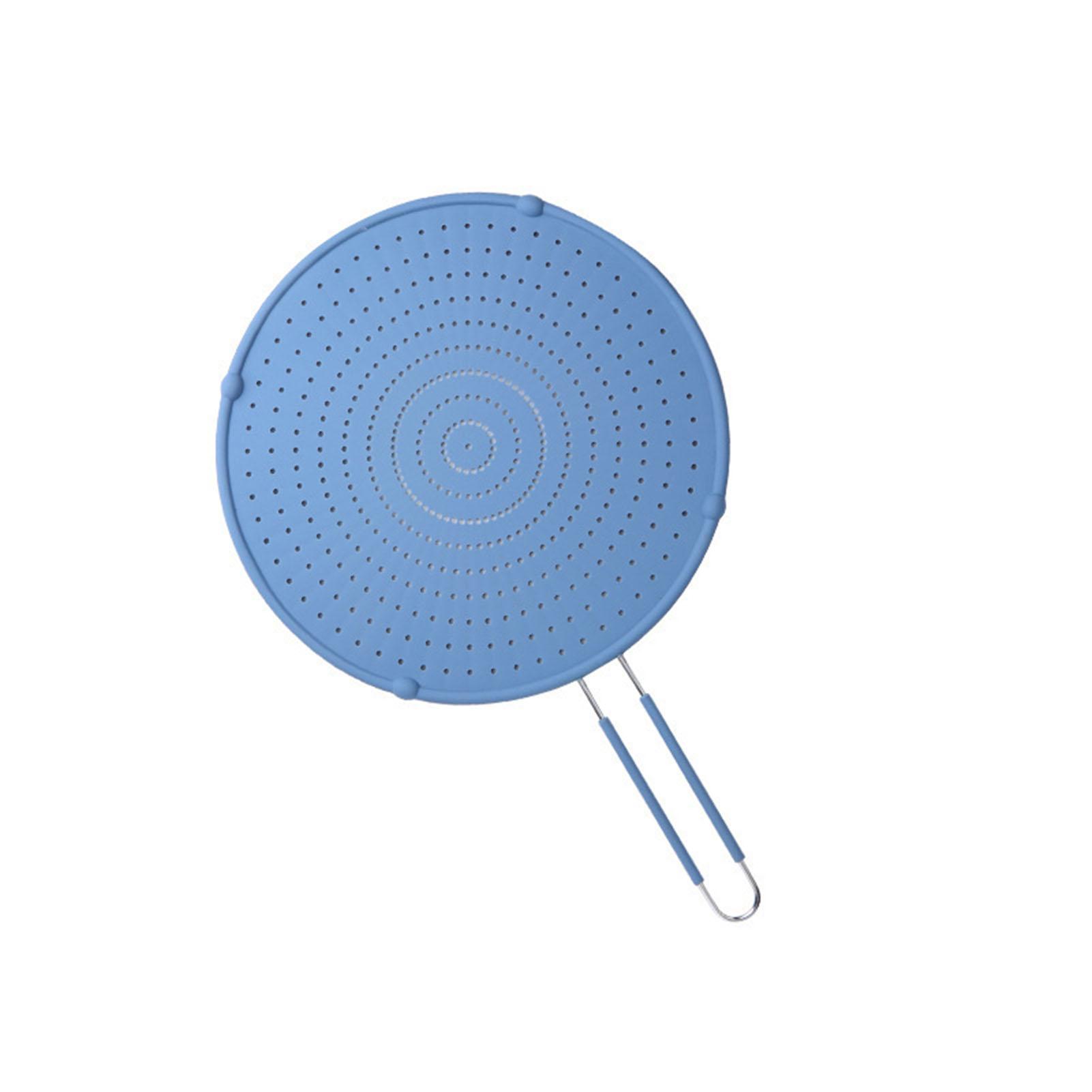 

Silicone Large Oil Barriers With Long Handle Large Area Oil Frying Filter Kitchen Supplies синій