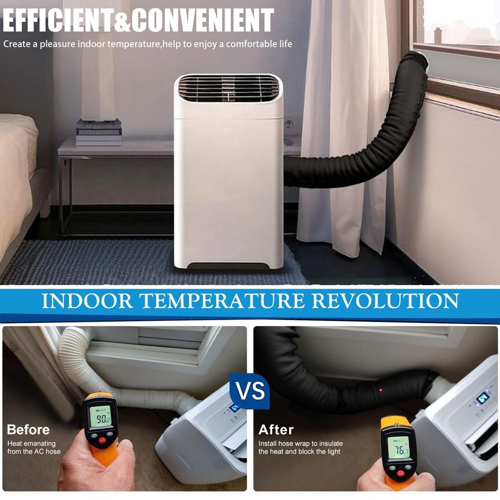 Portable Air Conditioner Hose Cover AC Hose Insulation Sleeve Foldable Washable Duct Vent Accessories with 3 Adjustable Buckle