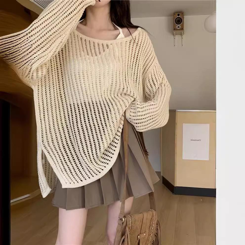 Frühjahr/Sommer 2026 Damen Lockerer Hohlstrick Schlankmachender Pullover mit Sonnenschutz