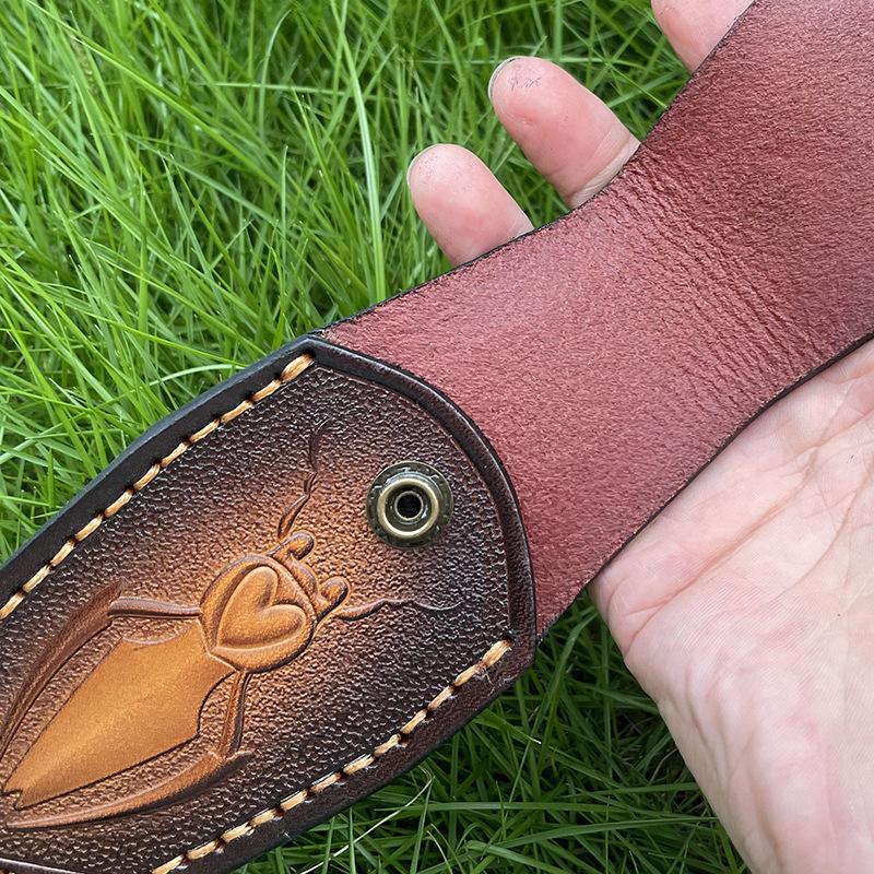 Foling Knife Holder Embossed Cowhide Scabbard Pocket  Knife Cover Split  Leather Case  Camping Knife Holsters Military Knife Cover Belt Buckle