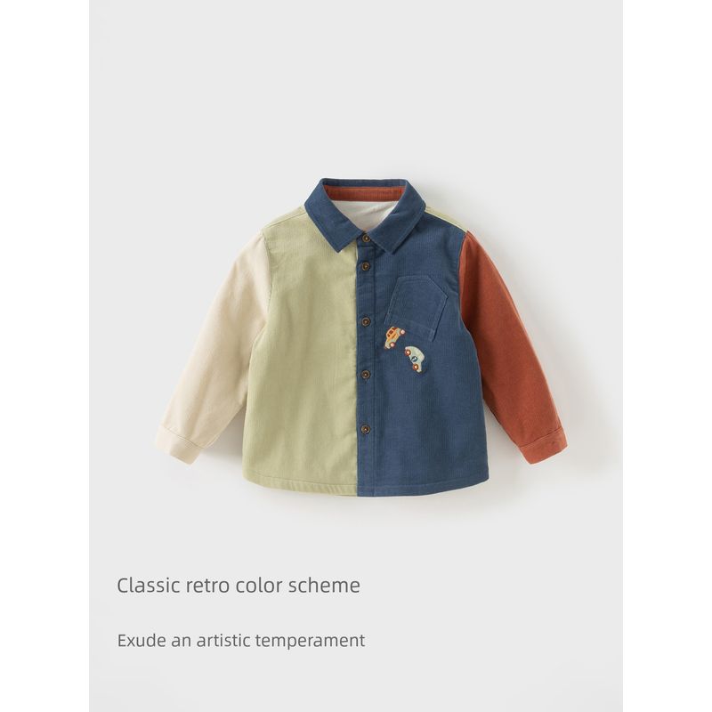 David Bella Kidsren's Class a Shirt 2026 New Boys' Contrasting Color Corduroy Shirt Baby Boy Winter Jacket