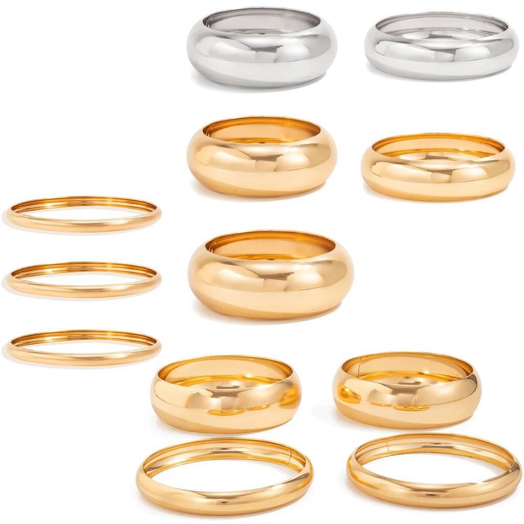 Ingemark Punk Glossy Metal Round Chunky Bangles for Women New Trend Hip Hop Gold Color Geometric Bracelet Set Grunge Jewelry Men