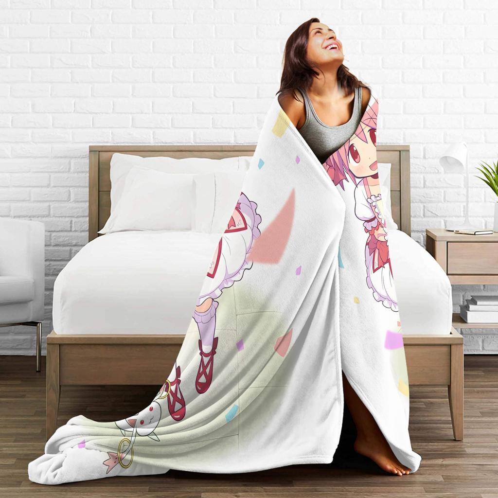 Puella Magi Madoka Magica Blanket Coral Fleece Plush Air Conditioning Cute Anime Breathable Super Soft Throw Blanket Throws