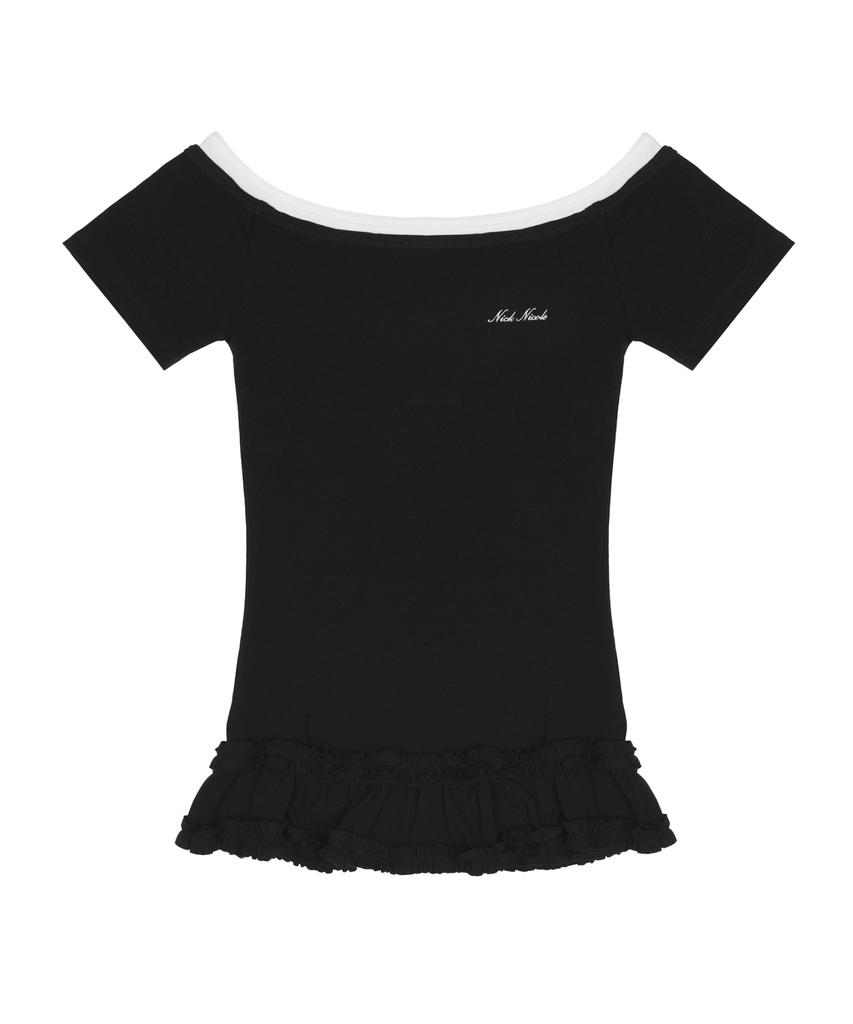 Nigaennikol Off-Shoulder Frill Half Top_Black
