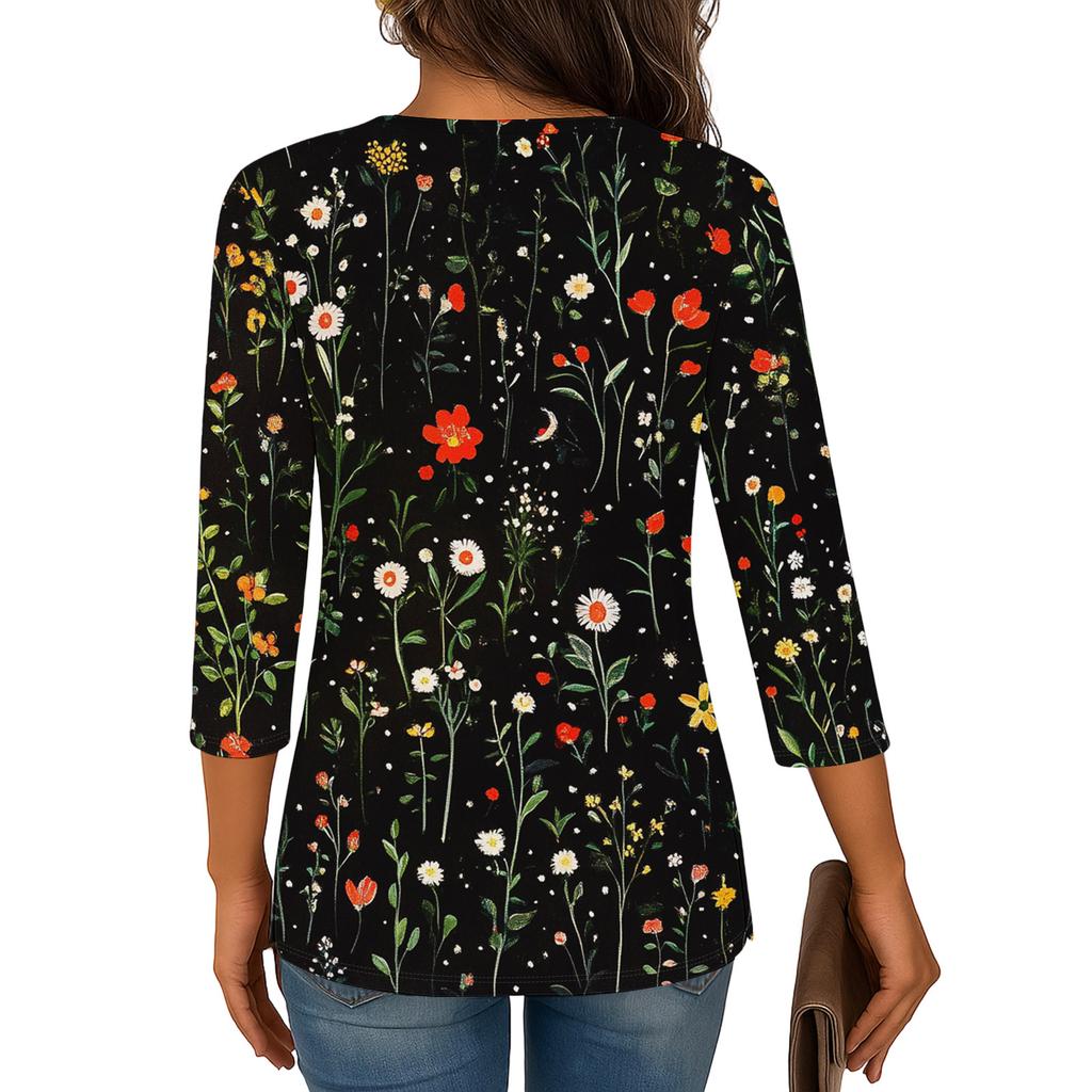 3/4 Sleeve Shirts For Women  Print Graphic Tees Blouses Casual Plus Size Basic Tops Pullover