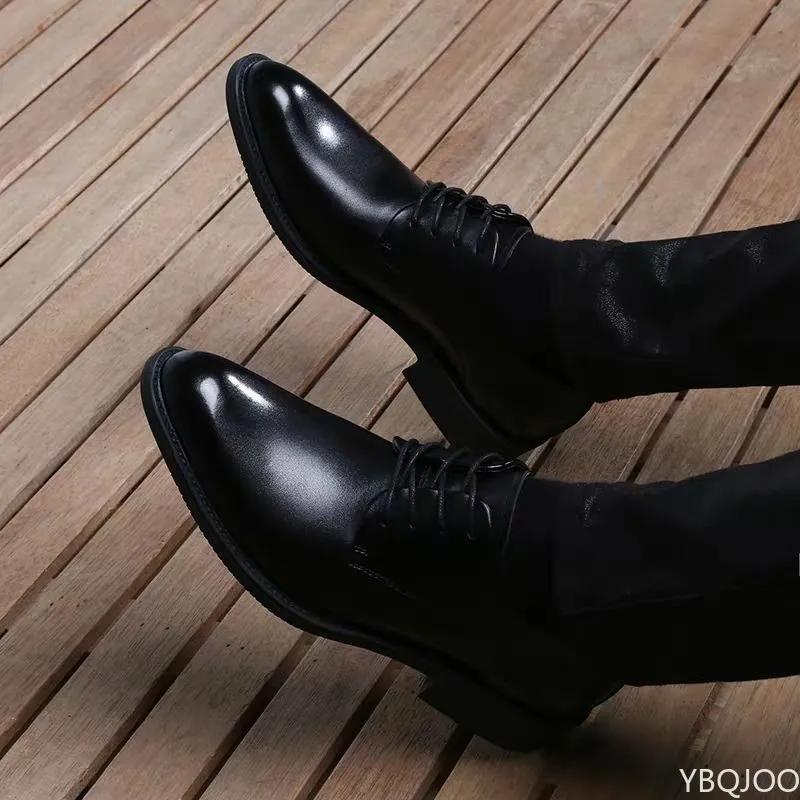 Oddychające zasznurowane buty ślubne pana młodego męskie skórzane buty brytyjska sukienka biznesowa Pointe Toe wysokość zwiększająca wkładka antypoślizgowa męska