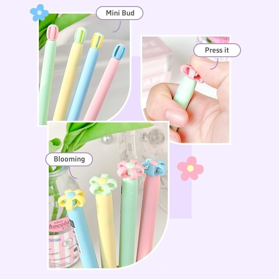 4pcs Blooming Bud Gel Ink Pens Candy Color Barrel 0.5mm Ballpoint Black Color for Writing