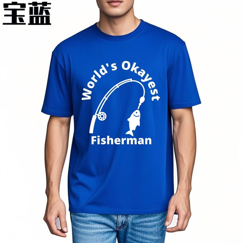 Cotton Summer For Her Tshirt Worlds Okayest Fisherman With Fishing Rod And Fish Short Sleeve New Arrived ONeck Tees