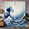2D Flat - 2pcs 2D Flat Printing Blue and White Wave Japanese Style Curtains | Flannel Fabric   Semi-Sheer   Polyester   Rod Pocket