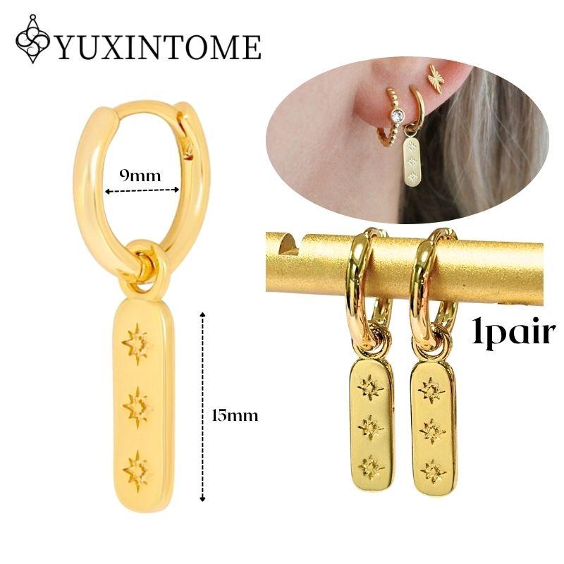 YUXINTOME 925 Silver Ear Needle Zircon Hoop gold Earrings For Women Square Plate Pendant Cutout Heart Earrings Fashion Jewelry