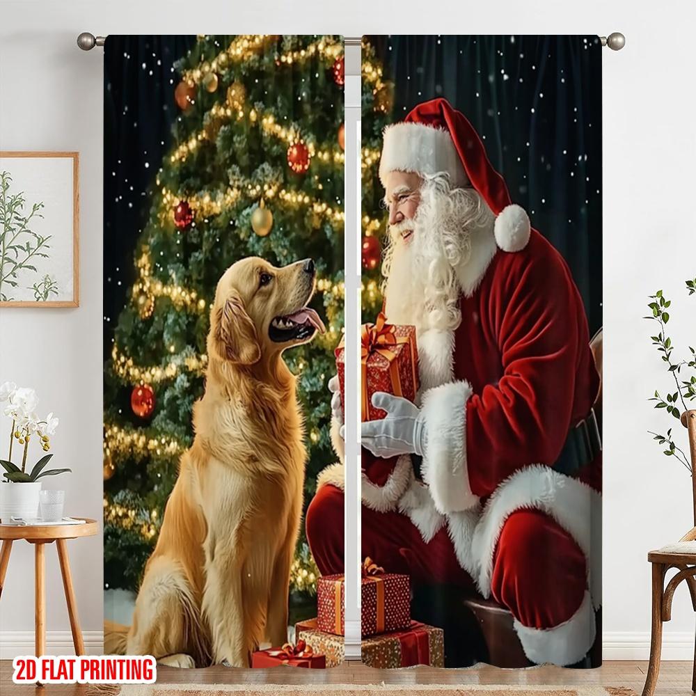 2pcs,2D Plane Printing Contemporary Curtains Santa Dog Christmas Gift (3) Polyester (without Rod) Festive Use for Kitchen Living