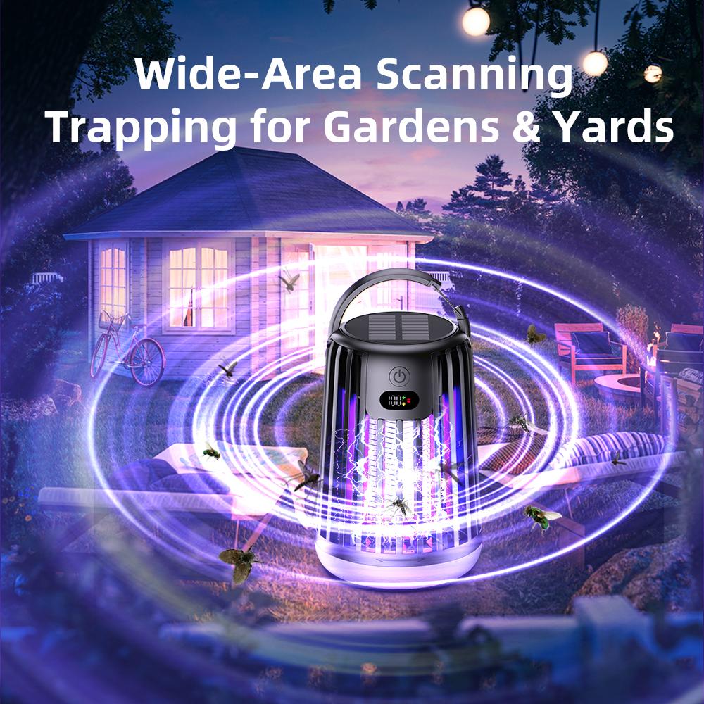 Luz Solar para Jardín Matamoscas Solar para Exteriores con Trampa Recargable para Insectos y Moscas Lámpara Matamosquitos para Jardín Luz de Calle