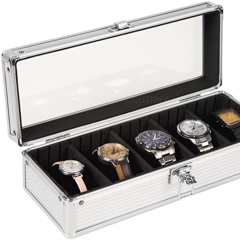 Custom Aluminum Alloy Watch Box with Transparent Lid - Silver, 3 To 10-Digit Options Available