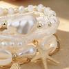 Summer Beach Bracelet for Women Faux Pearl Seashell Starfish Boho Layered Beaded Bracelets Handmade Stretch Bracelet