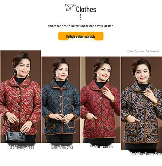 Mom's Winter Plus Size Velvet Cotton Plaid Jacket for Middle-Aged & Elderly