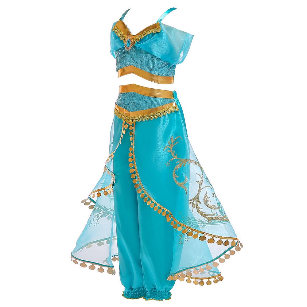 

Sexy Aladdin Princess Sequin Costume: 2-Piece Dress & Skirt Pants Set for Halloween Cosplay 110cm зелёный