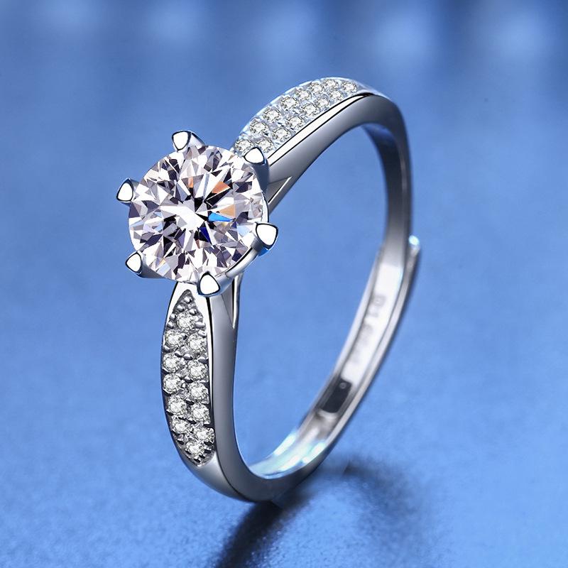 925 Sterling Silver Moissanite Love Ring, PT950 White Gold Plated, Colorfast Luxury Women's Band