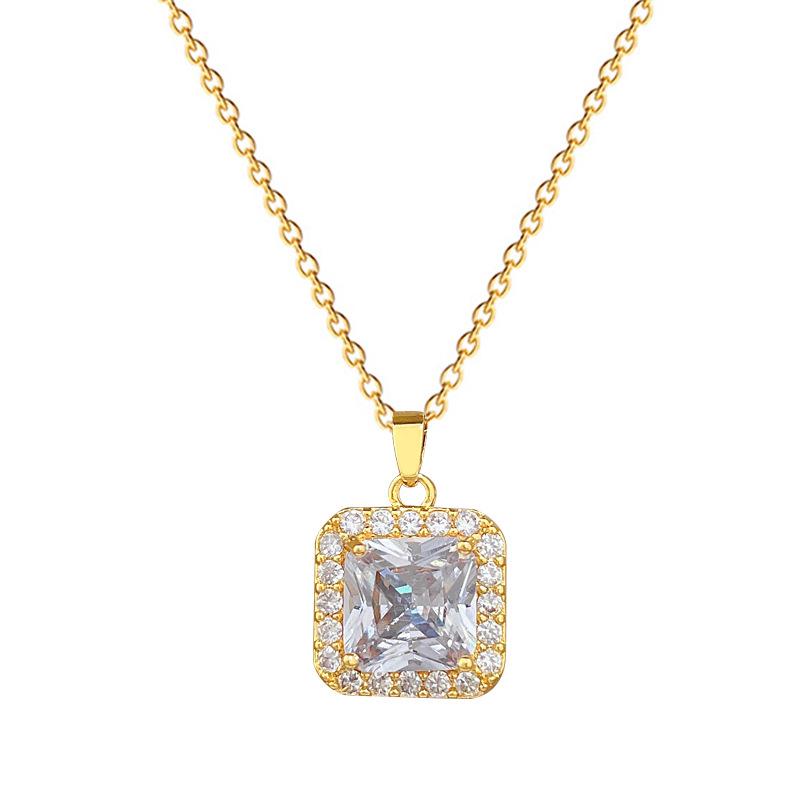 Titanium Steel, Micro-Inlaid Zircon Square Light Luxury Temperament Gorgeous Full Diamond Necklace Female Versatile Collarbone Chain