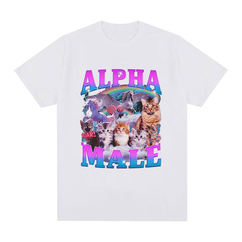 Alpha Male Kitten Cat Unicorn Rainbow Funny Meme Graphic T-shirt Men Women Fashion Short Sleeve T-shirts Cotton Casual T Shirts