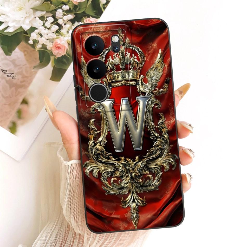 For Vivo V29 V29Pro Feather Crown Initial Letter Phone Case For Vivo V 29 V29 Pro 5G V2250 V2251 Soft Silicone Covers Bumpers