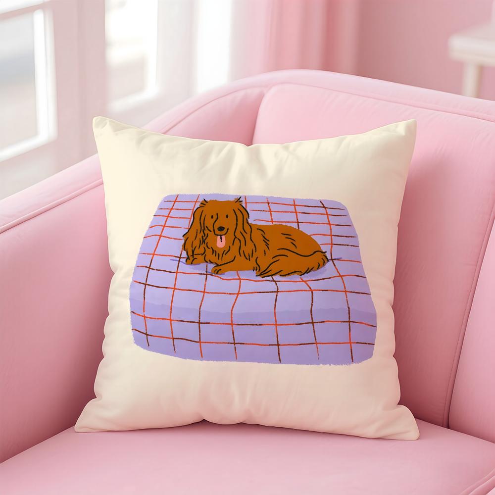 Casual Daily Simple Cute Friendly Cats And Dogs Cushion Cover Pillow Case Soft Friendly Fabric  Concealed Zipper