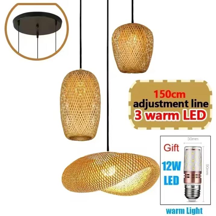 2025 Newest Bamboo Pendant Lamps Ceiling Lights Rattan Wicker Lustre Hand Knit Braiding Suspended Home Dining Braided Decor Hot