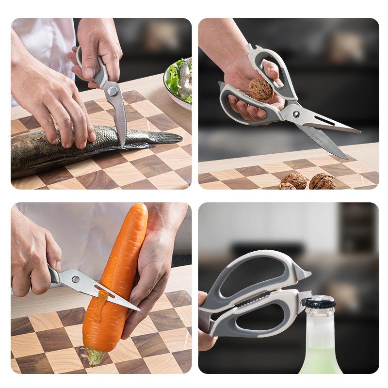 Multifunctional Stainless Steel Kitchen Scissors: Ideal for Fish, BBQ, Chicken Bones, and Walnut Cracking