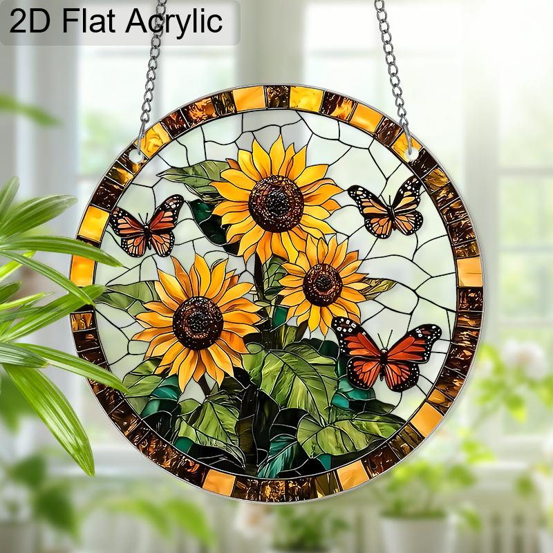 Acrylic Sunflower and Monarch Butterfly Suncatcher Stained Glass Effect Window Hanging Ornament Flower Lover Gifts