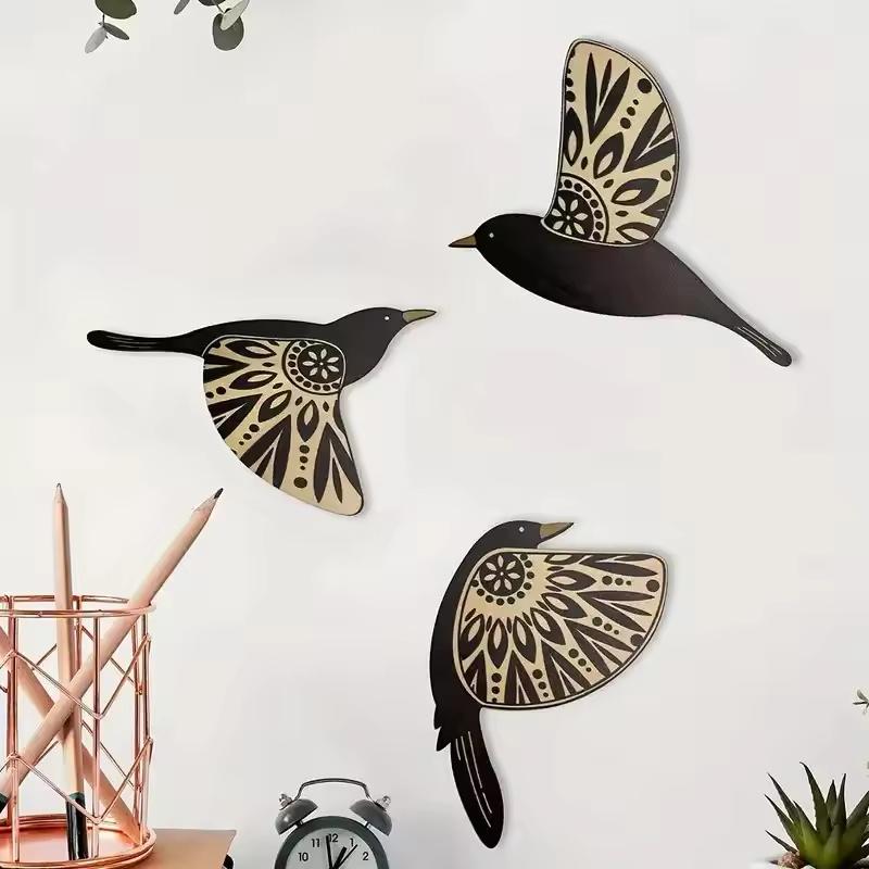 5Pcs Wooden Black Bird Wall Decor Art Vintage Gothic Home Decor For Living Room Bathroom Kitchen Decorations Indoor Outdoor Gift