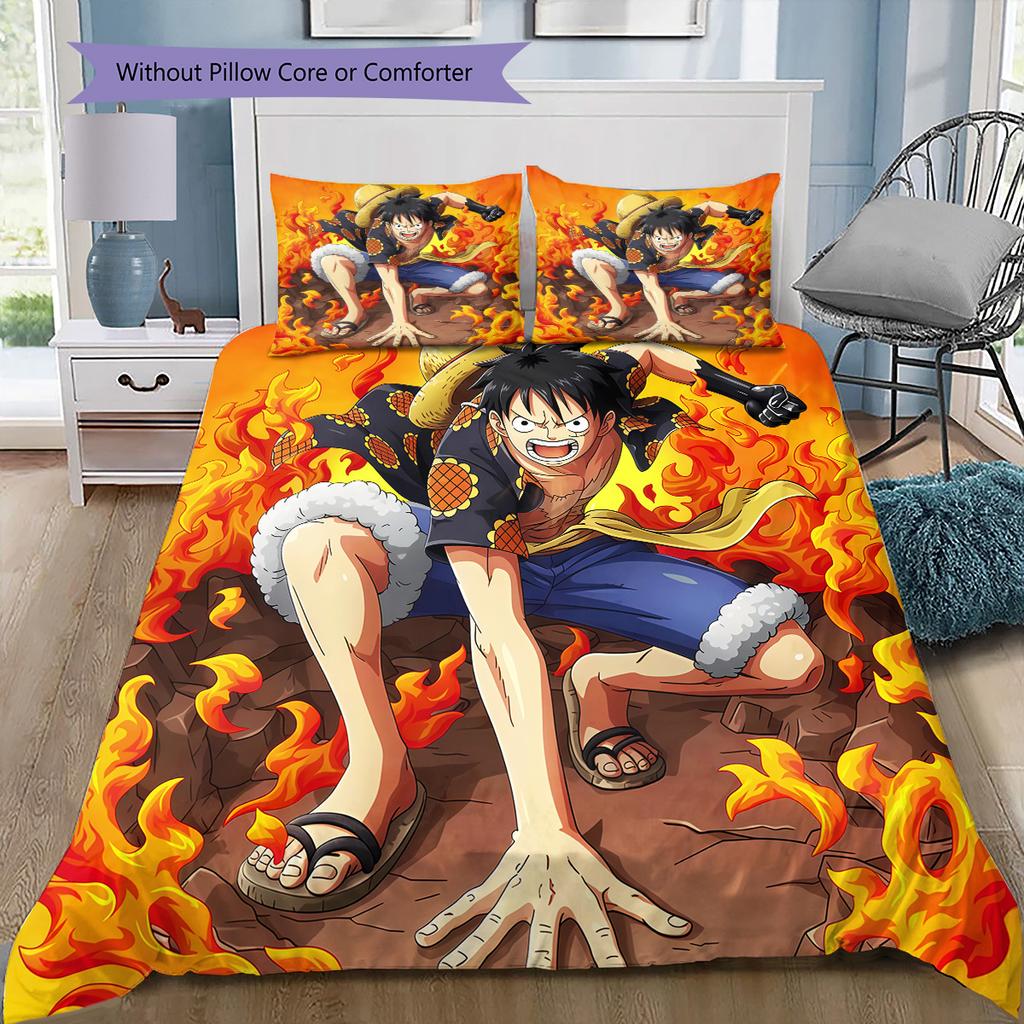 One Piece Luffy & Ace Theme Bedding Set, 1 Duvet Cover & 2 Pillowcases, Suitable for Home Decor, Ideal Gift for Fans