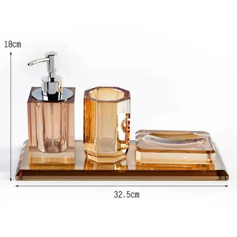 3/4pcs Glass Lotion Bottle Clear Crystal Bathroom Set Tray Household Soap Dispenser Accessories Organizer