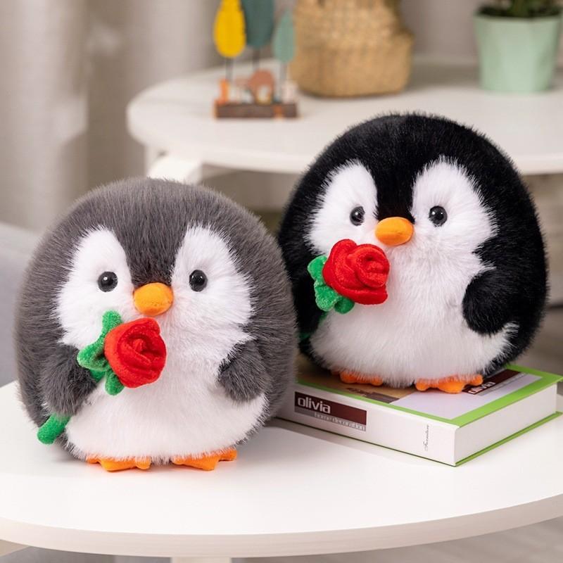 Adorable Plush Penguin Toy With Rose Soft 20cm Stuffed Animal Gift For Kids