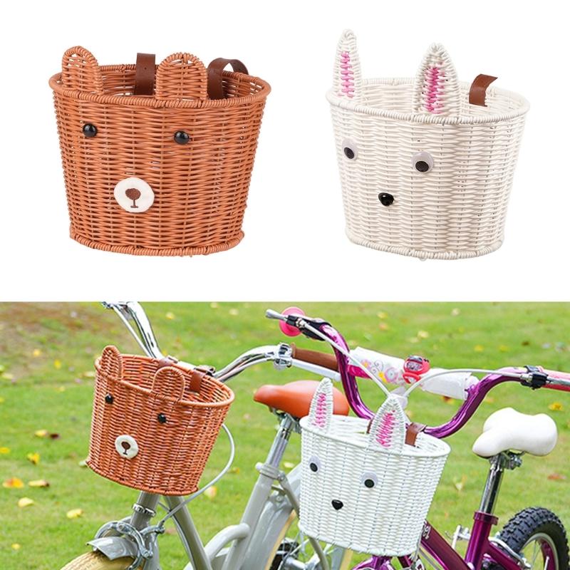 Boys Girls Bicycles Basket Adjustable Plastic Woven Tricycle Basket Bicycles Front Handlebar Basket Easy to Install